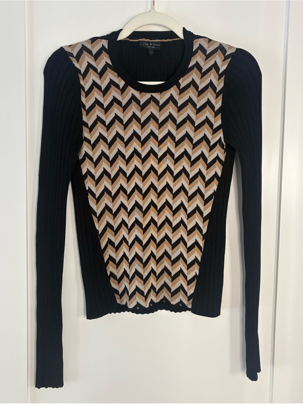 Rag & Bone Elaine Chevron Pullover Sweater zigzag pattern ribbed knit small